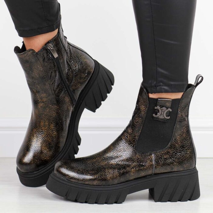 Czarne bk42 skórzane Polskie botki damskie Deoni D162-wyprzedaż