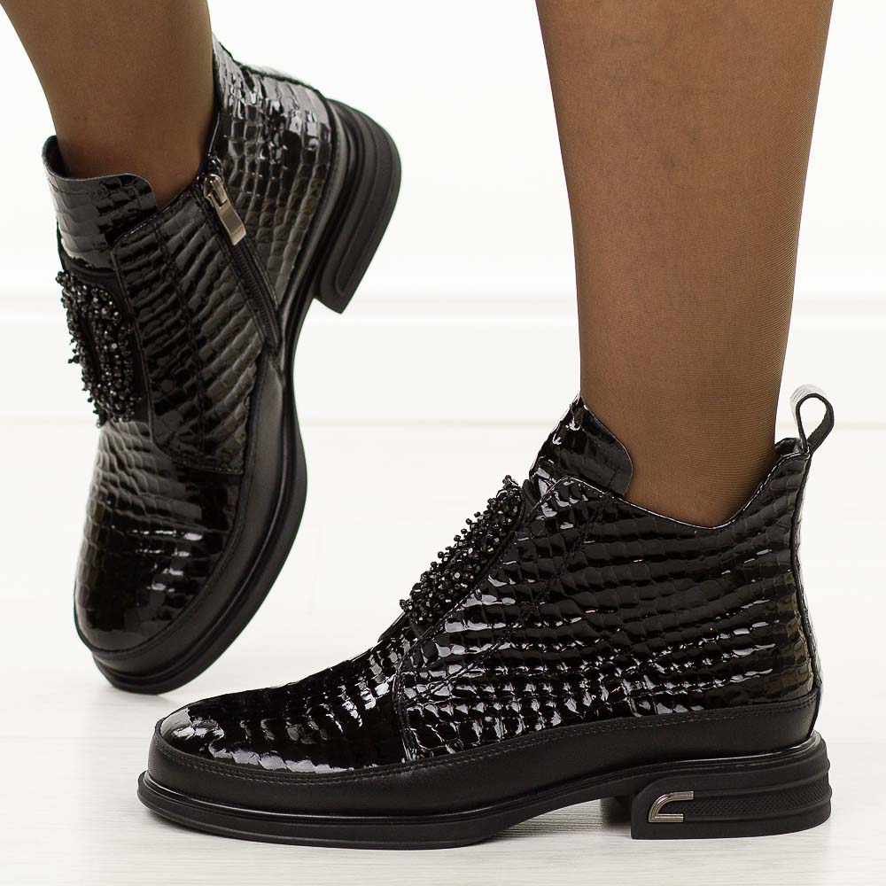 Czarne bkp skórzane botki damskie Cambell 60320-wyprzedaż