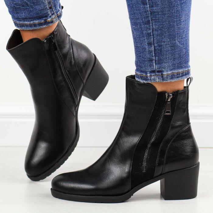 Czarne botki damskie na obcasie M.Daszyński sa128-52-wyprzedaż