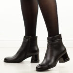 Czarne botki damskie na obcasie Potocki 12292-wyprzedaż