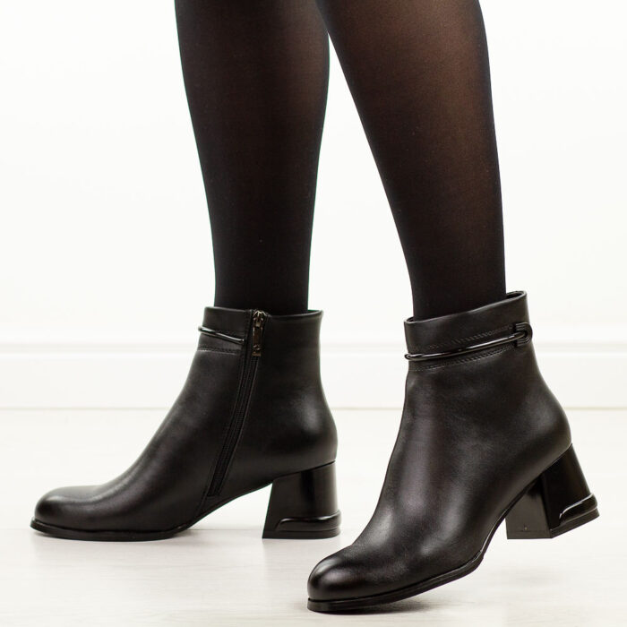 Czarne botki damskie na obcasie Potocki 12292-wyprzedaż