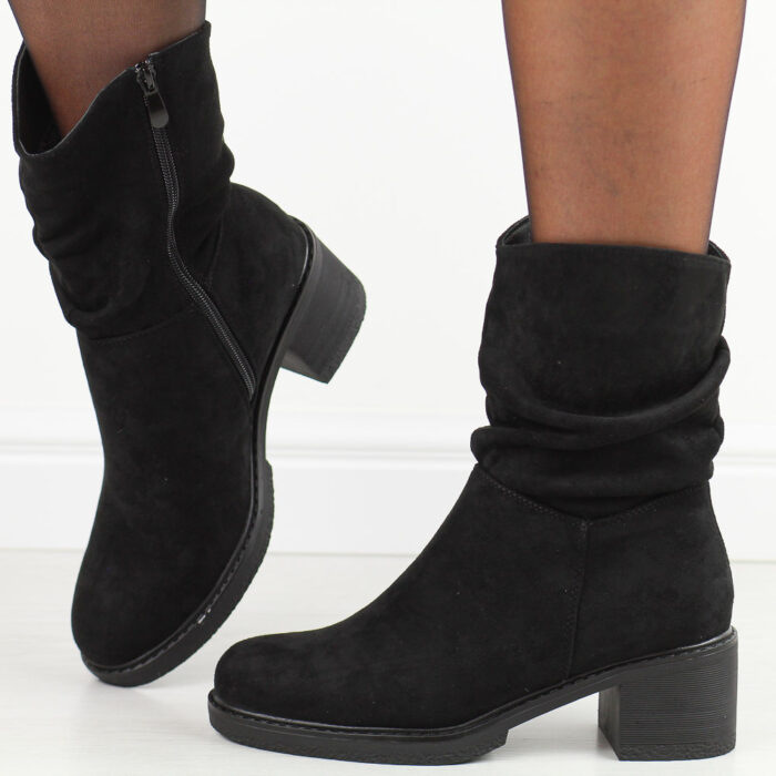 Czarne botki damskie na obcasie Potocki 51303-wyprzedaż