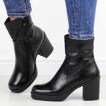 Czarne botki damskie na słupku Potocki 12511-wyprzedaż