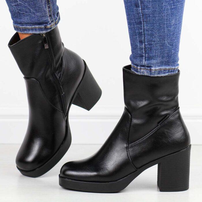 Czarne botki damskie na słupku Potocki 12511-wyprzedaż