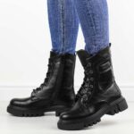Czarne botki damskie na traperze M.Daszyński 2150-16-wyprzedaż