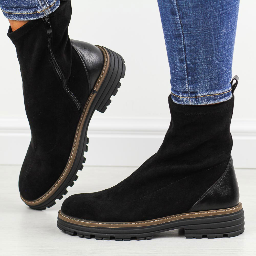 Czarne botki damskie na traperze M.Daszyński Sa259-2-wyprzedaż