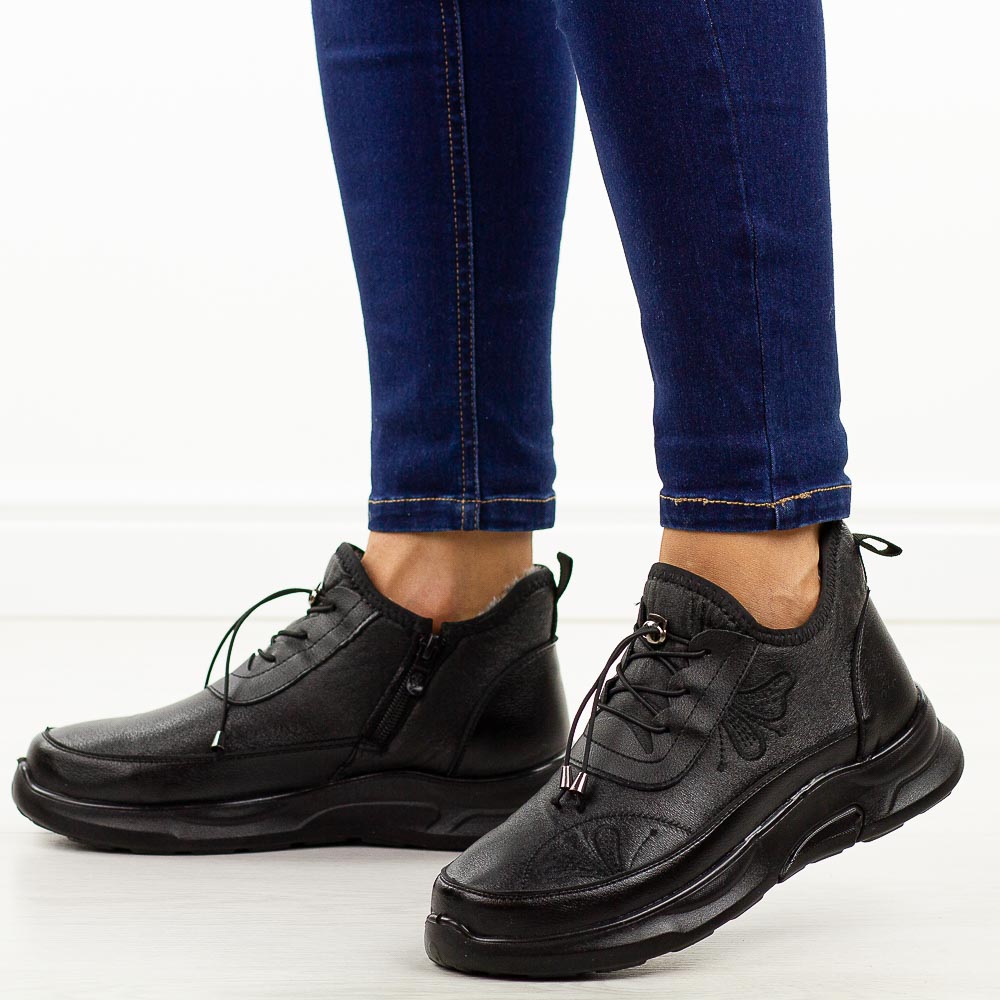 Czarne ciepłe botki damskie Potocki 16355-wyprzedaż