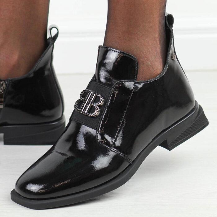 Czarne lakierowane skórzane botki damskie Filippo dbt4763/25-wyprzedaż