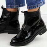 Czarne płaskie lakierowane botki damskie Potocki 12544-wyprzedaż