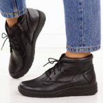 Czarne skórzane Polskie botki damskie zimowe Gregors 1100-wyprzedaż