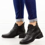 Czarne skórzane botki damskie na obcasie Sergio Leone Bt25439S-wyprzedaż