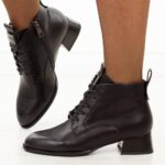 Czarne skórzane botki damskie na obcasie Vinceza 66805-wyprzedaż