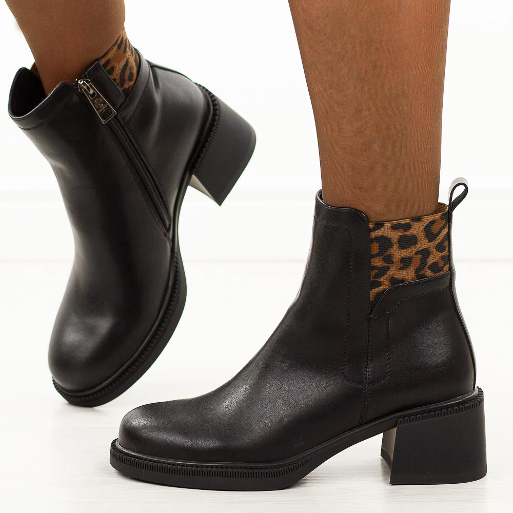 Czarne skórzane botki damskie na obcasie Vinceza 66855-wyprzedaż