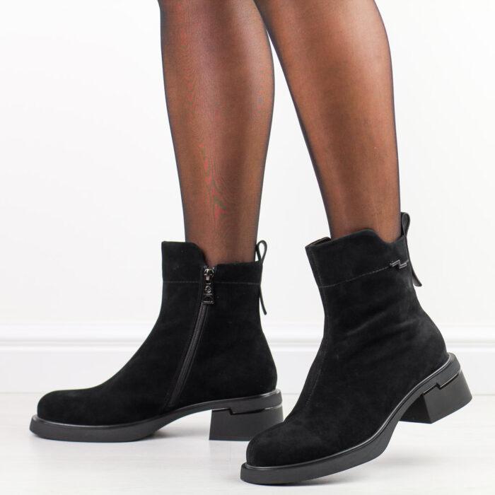 Czarne skórzane botki damskie na obcasie Vinceza 696-wyprzedaż