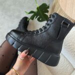 Czarne skórzane botki damskie na platformie Cambell 19339-wyprzedaż