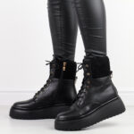 Czarne skórzane botki damskie na platformie T.Sokolski 479-wyprzedaż