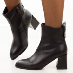 Czarne skórzane botki damskie na słupku Vinceza 66812-wyprzedaż