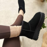 Czarne skórzane ciepłe zimowe mukluki