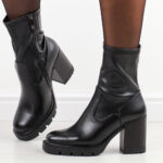Czarne wysokie botki damskie na słupku Potocki 12419-wyprzedaż
