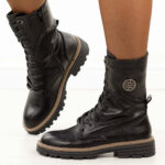 Czarne wysokie botki damskie na traperze Jezzi Asa259-10-wyprzedaż