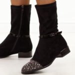 Czarne wysokie zamszowe botki damskie DiA 52-165-wyprzedaż