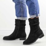 Czarne wysokie zamszowe botki damskie M.Daszyński 2251-14-wyprzedaż