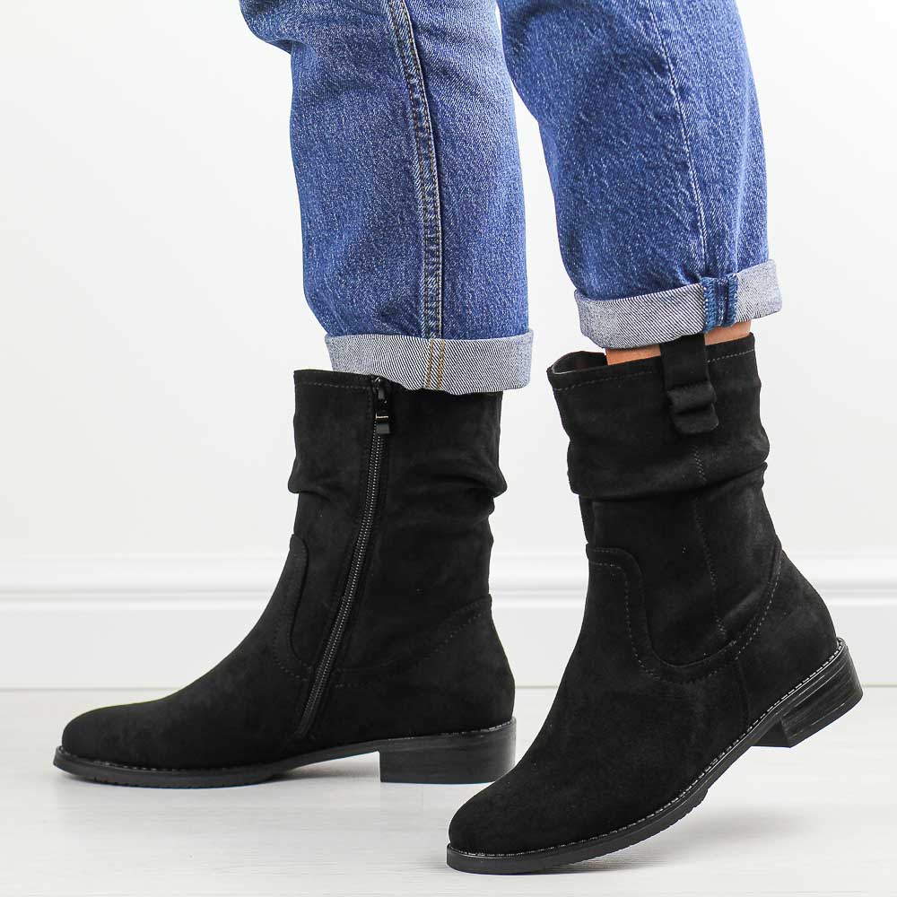 Czarne wysokie zamszowe botki damskie M.Daszyński 2251-14-wyprzedaż