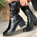 Czarne wyższe botki damskie Potocki 12706-wyprzedaż