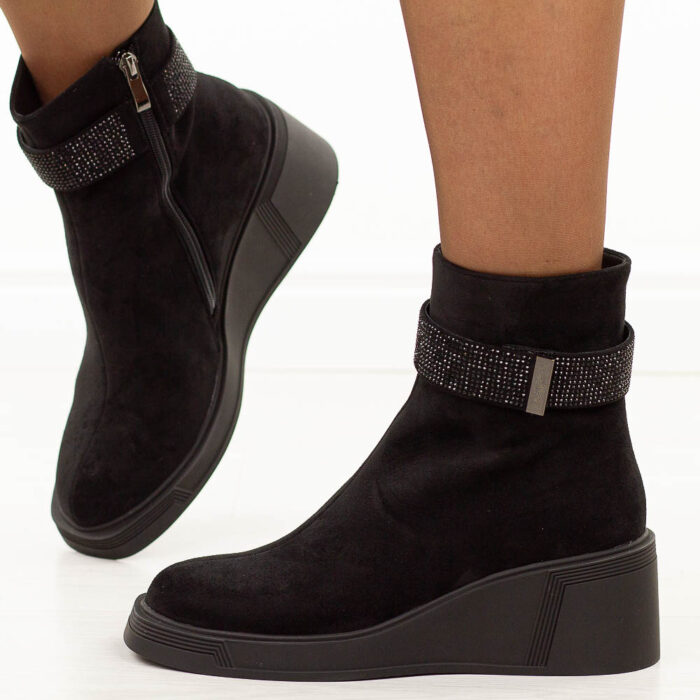 Czarne zamszowe botki damskie DiA 52-191-wyprzedaż