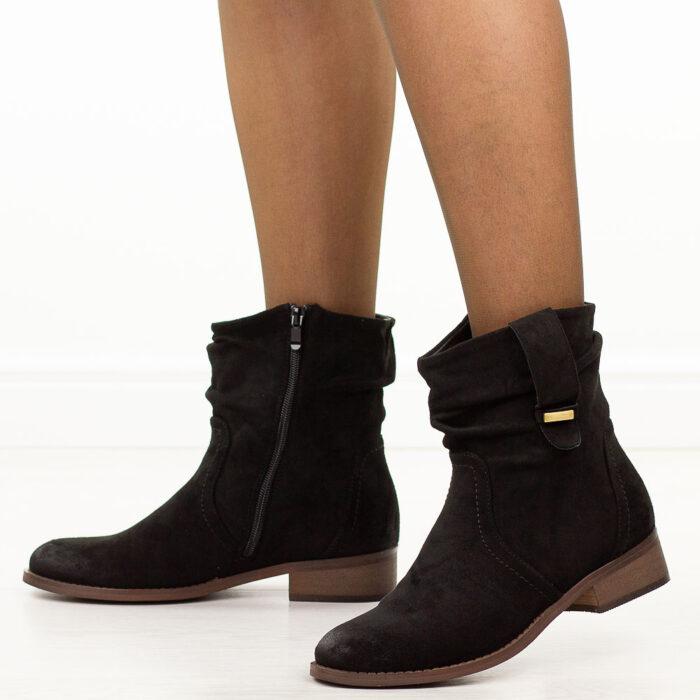 Czarne zamszowe botki damskie Jezzi 9180-wyprzedaż