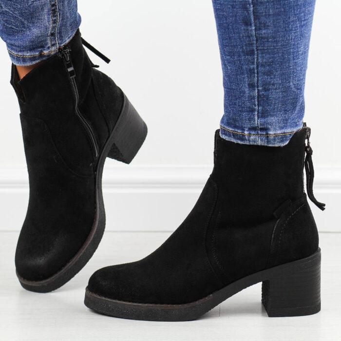 Czarne zamszowe botki damskie M.Daszyński 2426-5-wyprzedaż