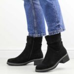 Czarne zamszowe botki damskie M.Daszyński 2459-1-wyprzedaż