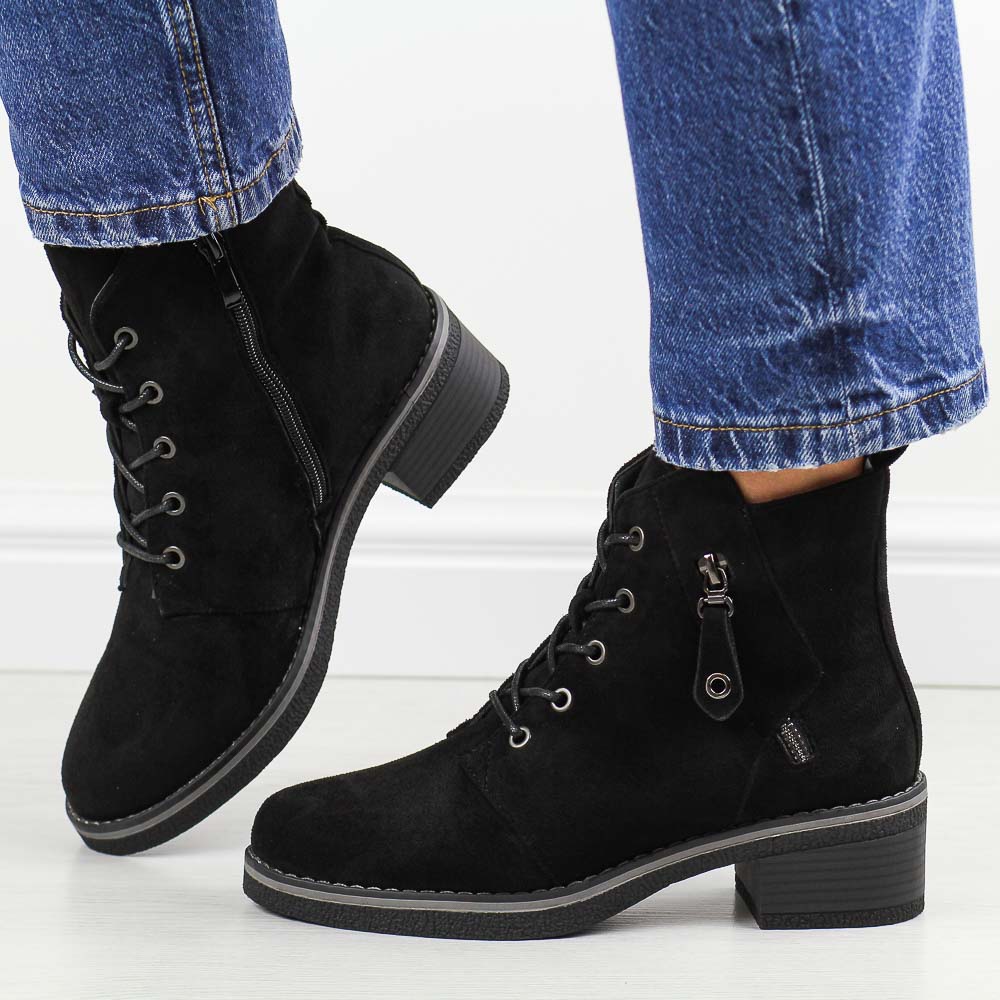 Czarne zamszowe botki damskie M.Daszyński 2459-5-wyprzedaż