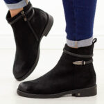 Czarne zamszowe botki damskie Potocki 12695-wyprzedaż