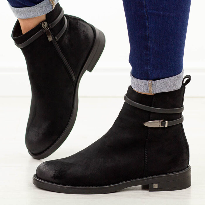 Czarne zamszowe botki damskie Potocki 12695-wyprzedaż
