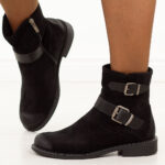 Czarne zamszowe botki damskie Potocki 12739-wyprzedaż