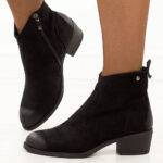Czarne zamszowe botki damskie Potocki 12751-wyprzedaż