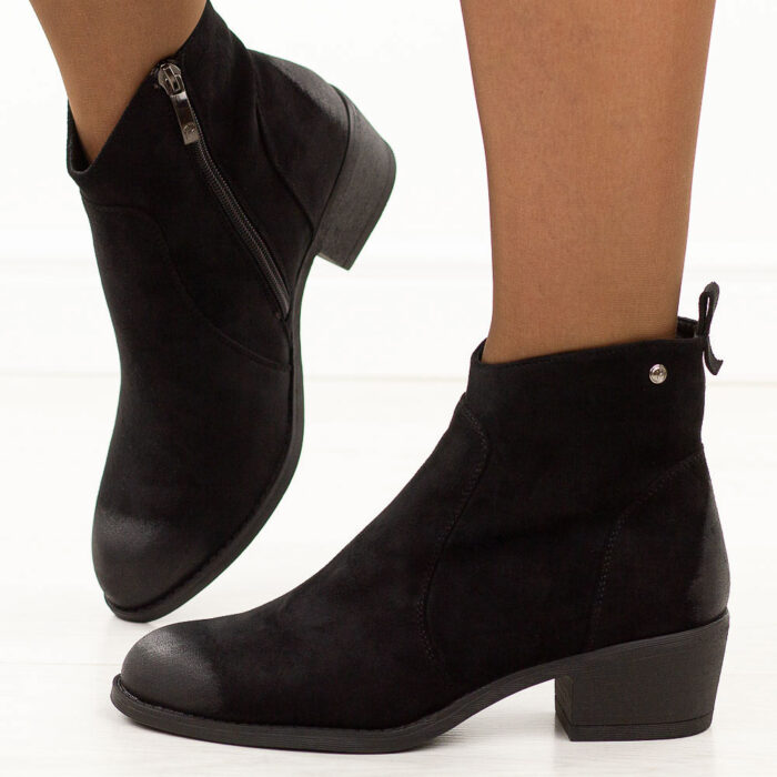 Czarne zamszowe botki damskie Potocki 12751-wyprzedaż