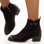 Czarne zamszowe botki damskie Potocki 12752-wyprzedaż
