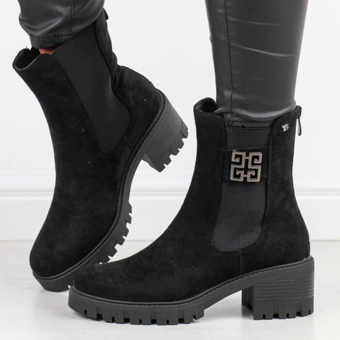 Czarne zamszowe botki damskie T.Sokolski Z24-167-wyprzedaż