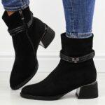 Czarne zamszowe botki damskie na obcasie DiA 880-027-wyprzedaż
