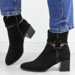 Czarne zamszowe botki damskie na obcasie M.Daszyński sa217-13-wyprzedaż