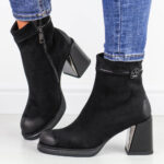 Czarne zamszowe botki damskie na słupku Vinceza 58405-wyprzedaż