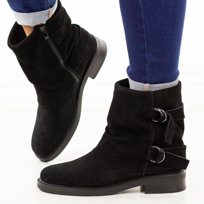 Czarne zamszowe skórzane botki damskie Sergio Leone Bt25556S-wyprzedaż