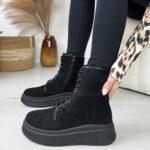 Czarne zamszowe trapery damskie M.Daszyński Sa257-1-wyprzedaż