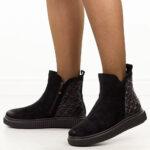 Czarne zamszwe botki damskie Potocki 19365-wyprzedaż