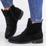 Czarne zimowe płaskie botki damskie Potocki 12178-wyprzedaż