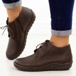 Czekoladowe skórzane Polskie botki damskie zimowe Deoni D466-wyprzedaż