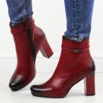 Czerwone botki damskie na słupku M.Daszyński Sa125-22-wyprzedaż