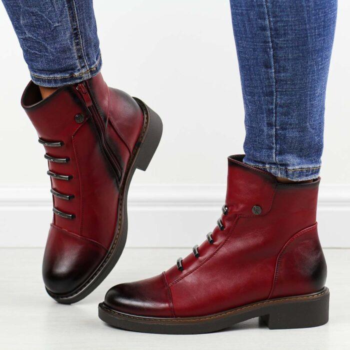 Czerwone płaskie botki damskie Jezzi asa252-5-wyprzedaż